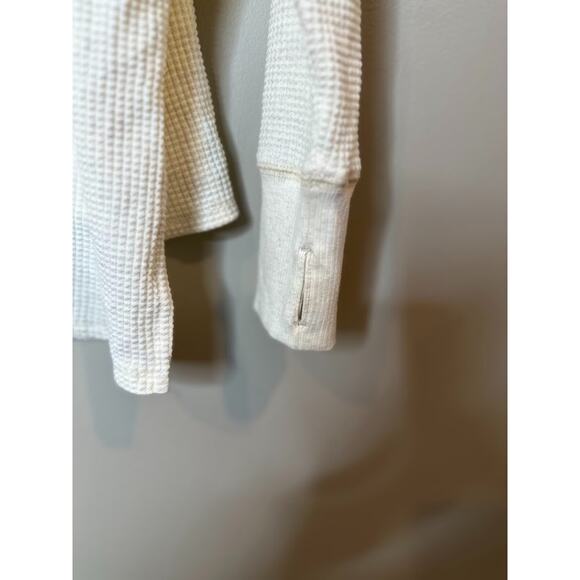 Aerie Do What Makes You Happy Waffle Knit Thermal Top Oversized Medium Ivory - Picture 4 of 11